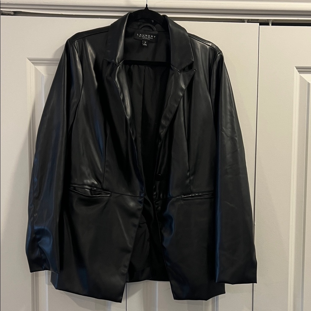 Laundry By Shelli Segal Black Faux Leather Blazer
